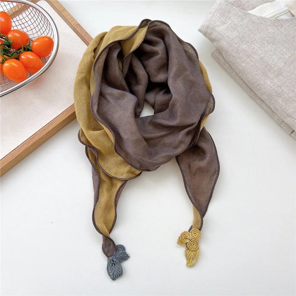 

Hot Double Layer Design Two Tone Headwrap Scarf Cotton Linen Stylish Double Layer Scarf Cold Weather Protections For Women