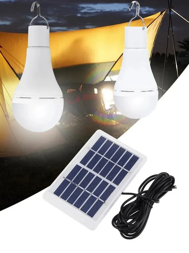 7W Solar Light Waterproof USB Charged Hanging Emergency Sunlight Powered Lamp Outdoor Indoor House Solar Bulb Light Solar Panels