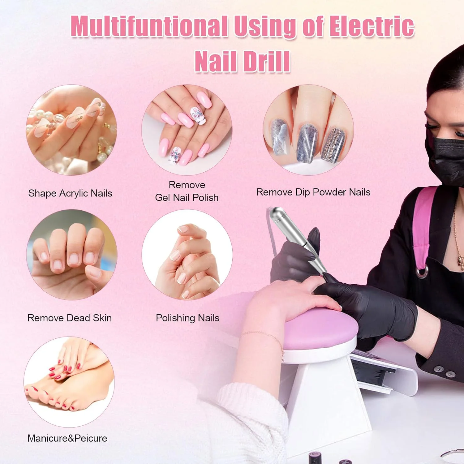 High Speed 45000RPM Rechargeable Nail Drill Machine with LCD Low Noise Professional Nail Polish Sander Nails Accessories Set