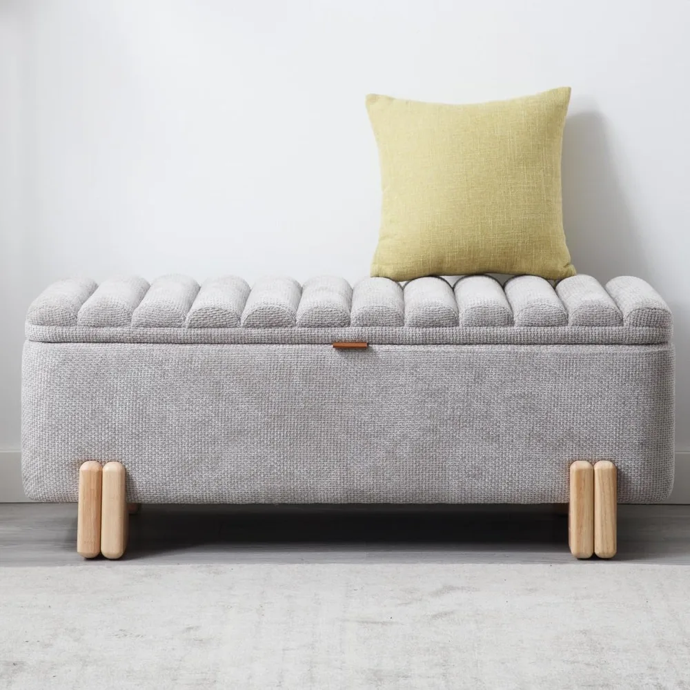 Ottoman Storage Bench Multi-Functional Narrow Entryway Bench Elegant End of Bed Bench with Storage and Safty Hinge