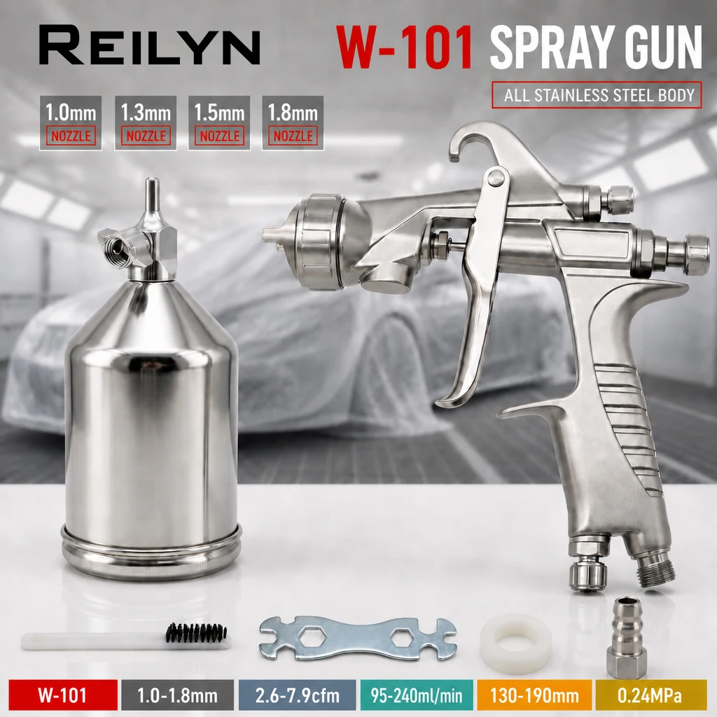 Reilyn W-101 Handheld Gravity Feed Pneumatic Spray Gun Top Cup Spray Gun for Car Touch-ups Woodworking and DIY Crafts Painting