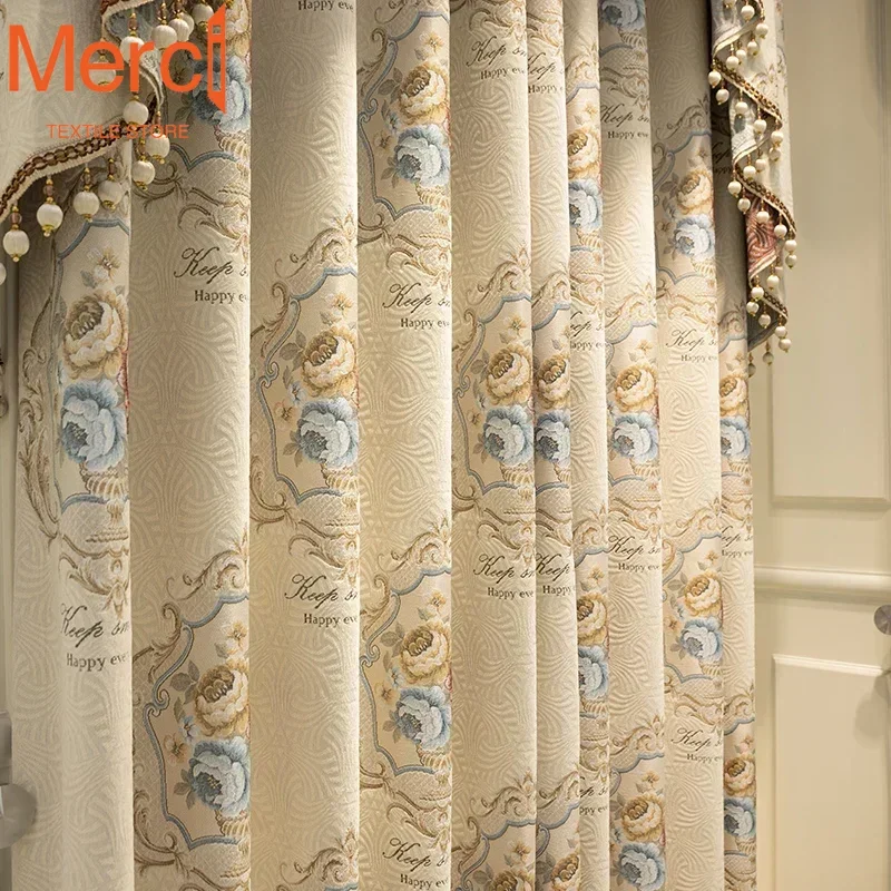 

European Chenille Luxury Curtains for Living Dining Room Bedroom Villa High End Thickened Blackout Drapes American Style Custom