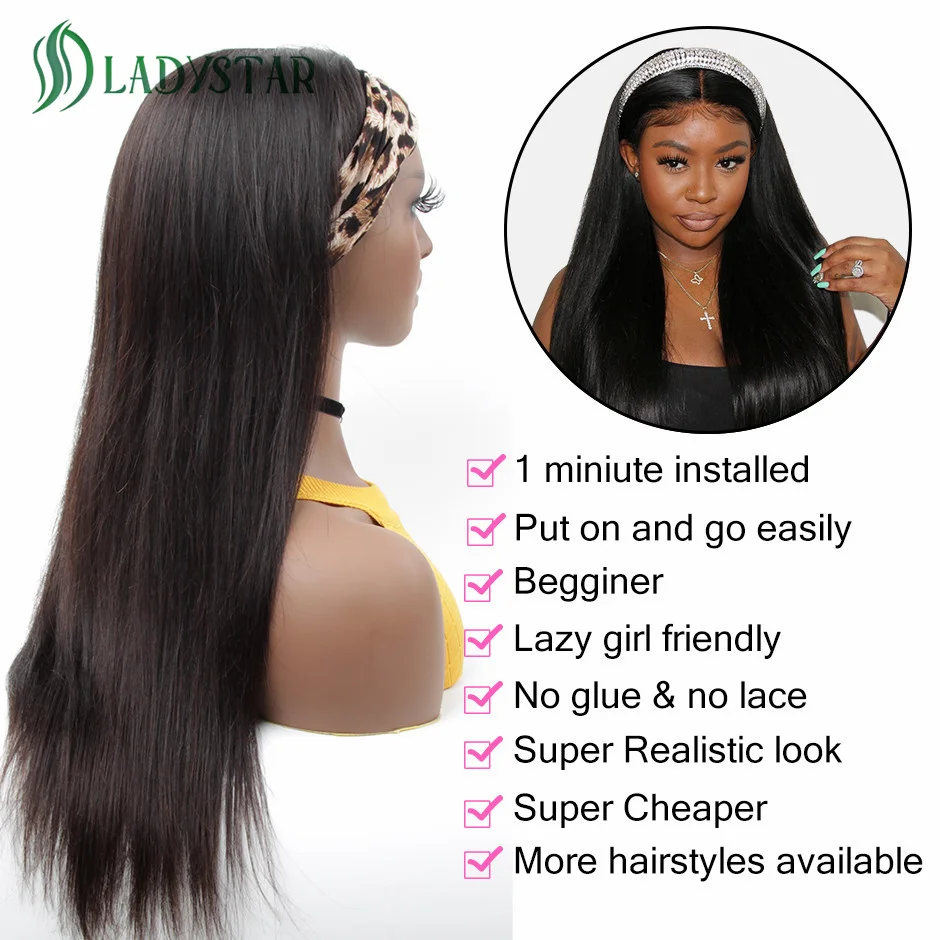 Women\'s Headband Wig Human Hair Scarf Wig 150% Density  Brazilian Straight Headband Wigs Human Hair Machine Made Wig for Women
