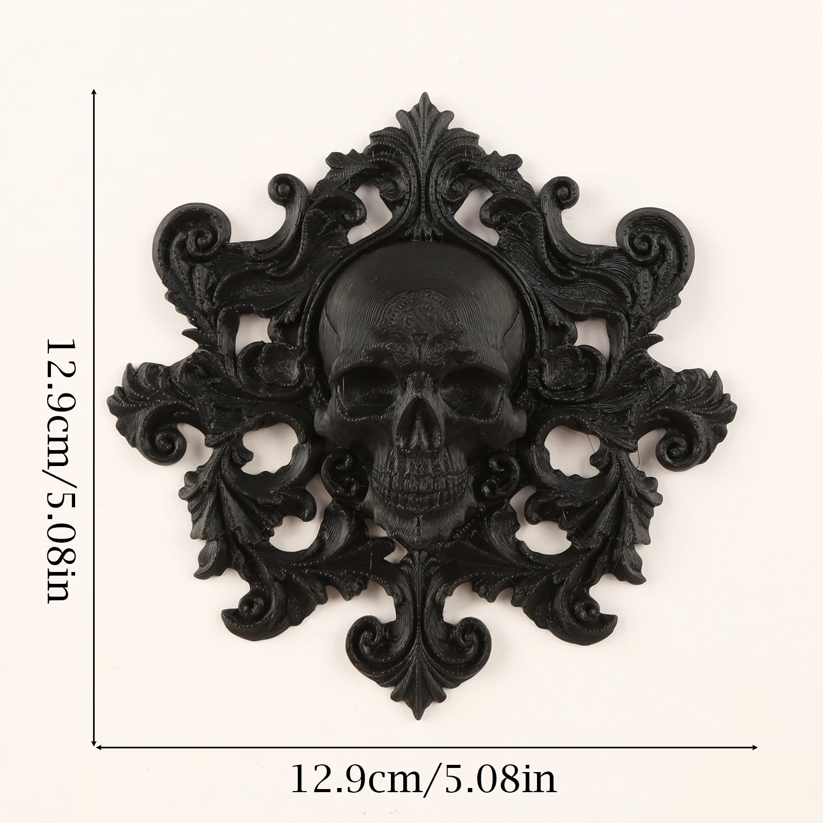 Cross-border Vintage Scroll Pattern Skull Wall Ornament, Matte Black Dark Tone Wall Decor for Retro Gothic Living Room Study Hom - view 6