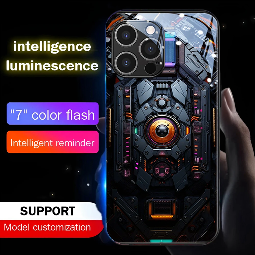 

So Cool Mechanical Structure Smart LED Light Glow Glass Phone Case For Samsung S24 S23 S22 S21 S20 FE Note 10 20 Plus Ultra