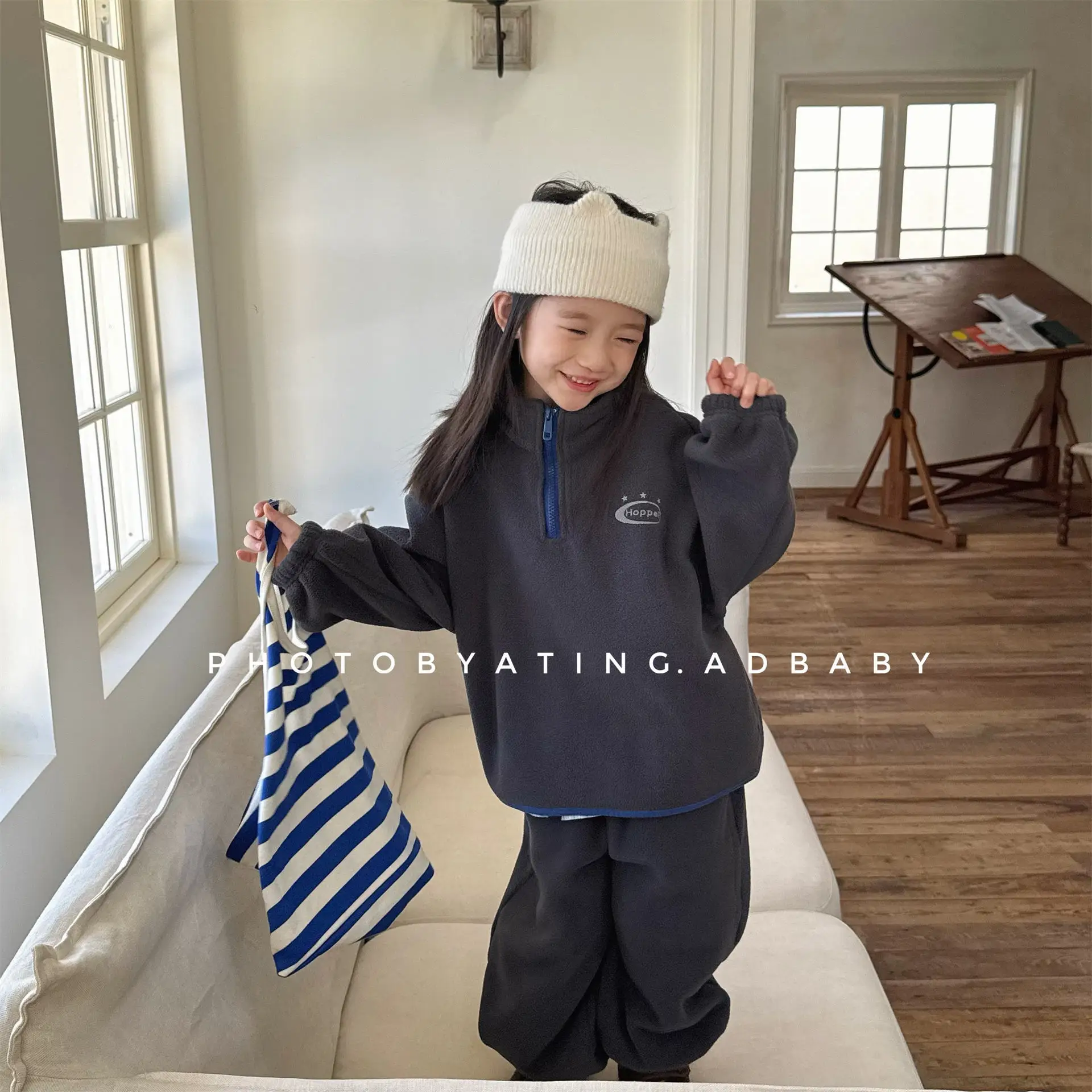2025 Winter New Children Warm Sportswear Set Boys Girls Fleece Sweatshirt + Pants 2pcs Suit Baby Plus Velvet Thick Tracksuit