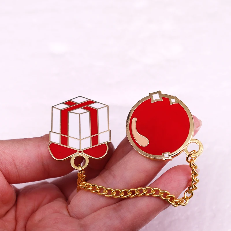 الأحمر بالون هدية صندوق مع سلسلة شارة الصلب المينا دبوس دبابيس مجوهرات اكسسوارات هدايا