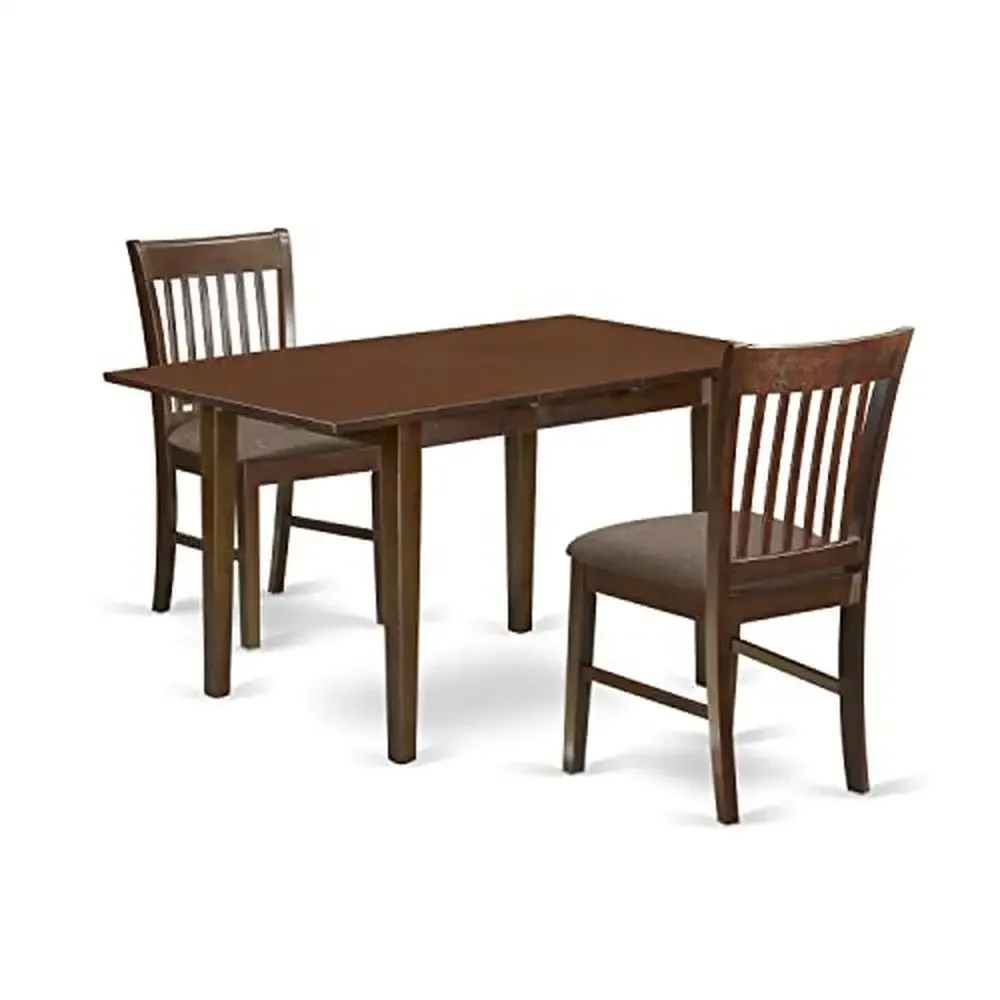 3-Piece Mahogany Dining Table Set with Linen Fabric Chairs Butterfly Leaf 32x54 Elegant and Sophisticated Dining Area Upgrade