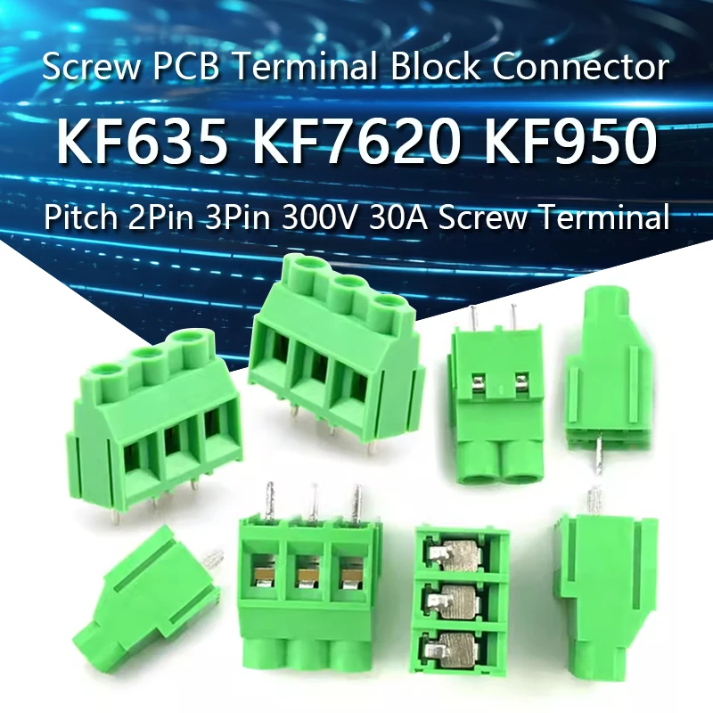 2PCS KF635 KF7620 KF950 6.35MM 7.62MM 9.5MM Screw PCB Terminal Block Connector Pitch 2Pin 3Pin 300V 30A Screw Terminal