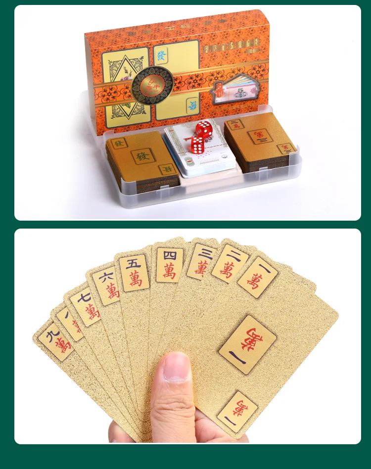 Gold Rose Mahjong Set PVC Waterproof Mahjong Playing Cards