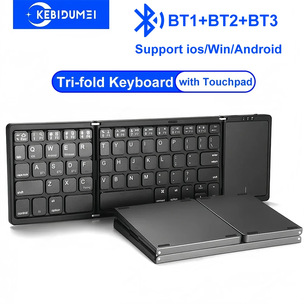 

KEBIDUMEI Трехсекционная Bluetooth-клавиатура с тачпадом, мини-клавиатура, перезаряжаемая клавиатура для Windows, Android, IOS