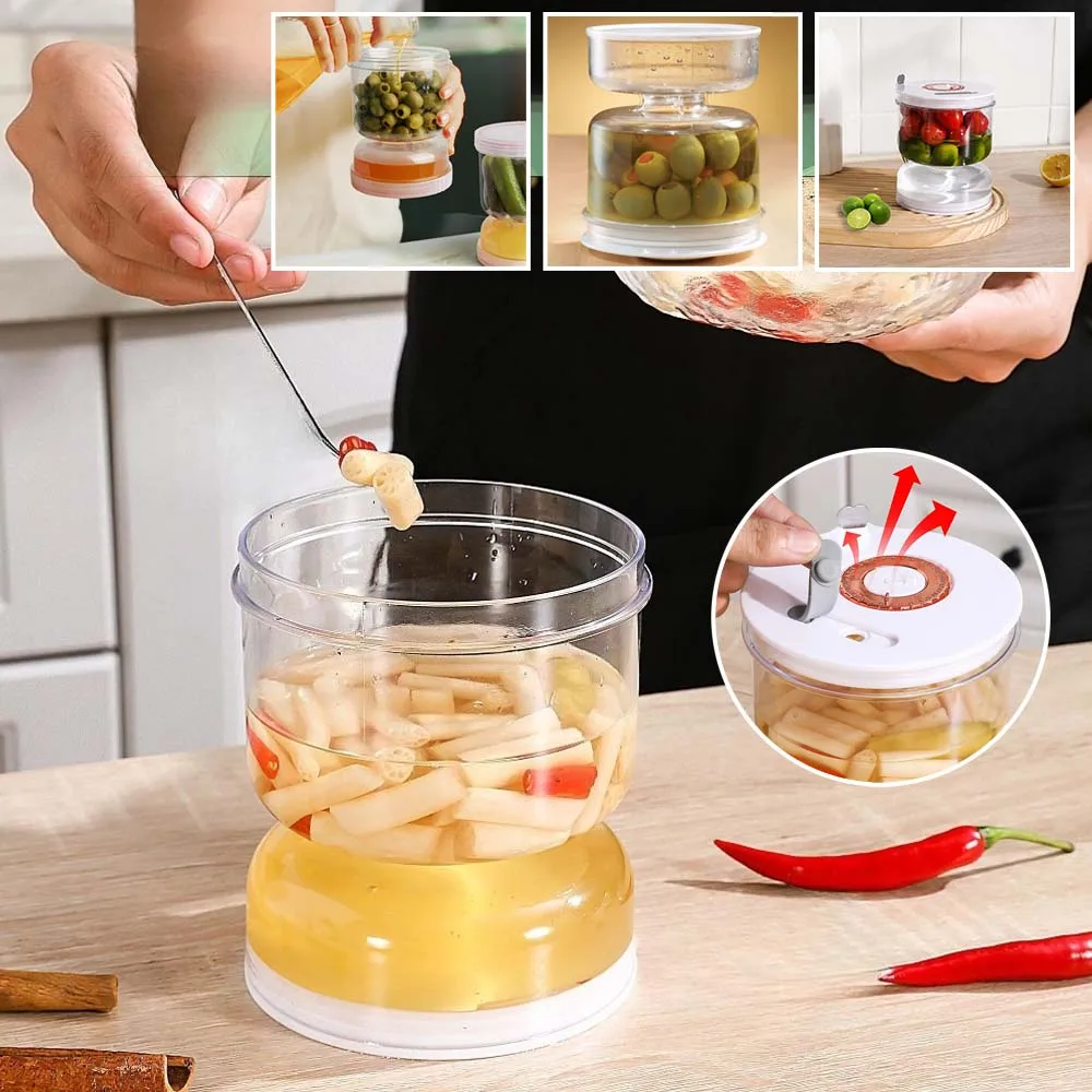 

1PC Olive and Pickle Strainer Jar Airtight Hourglass Pickle Jar with Dry-Wet Separator Leakproof Fermentation Container for Food