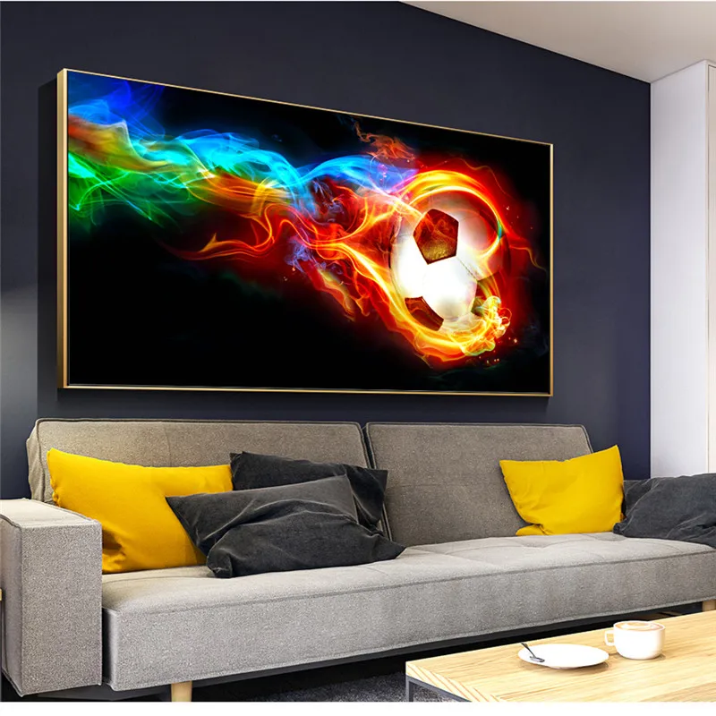 Soccer Ball On Fire Rainbow Wall Art Canvas Paintings Football Home Decor Posters And Prints For Living Room Bedroom Cuadros