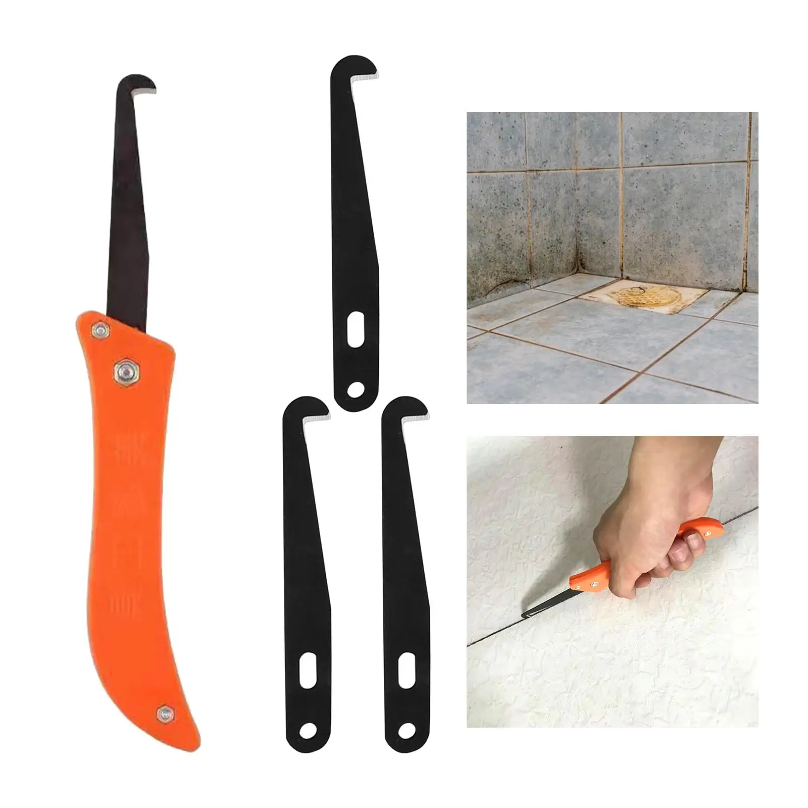 Professional Grout Removal Knife w/ 3Pcs Blade Cleaning Tiles Gap Kitchen