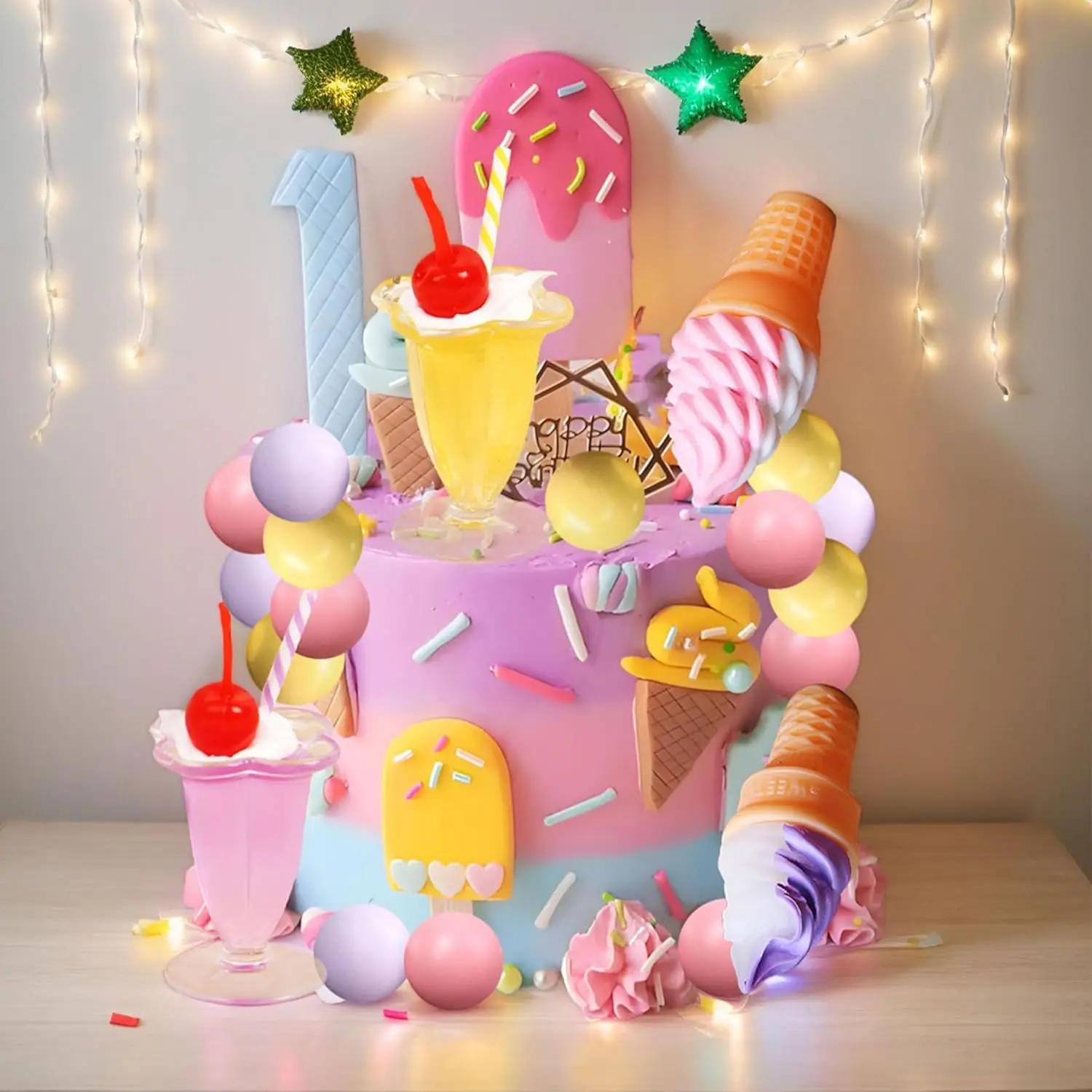 LaVenty Eiscreme-Kuchenaufsatz, Süßigkeiten-Kuchenaufsatz, Candyland-Kuchenaufsatz mit Eis für süßes Thema, Geburtstagsparty-Zubehör – Detail 2