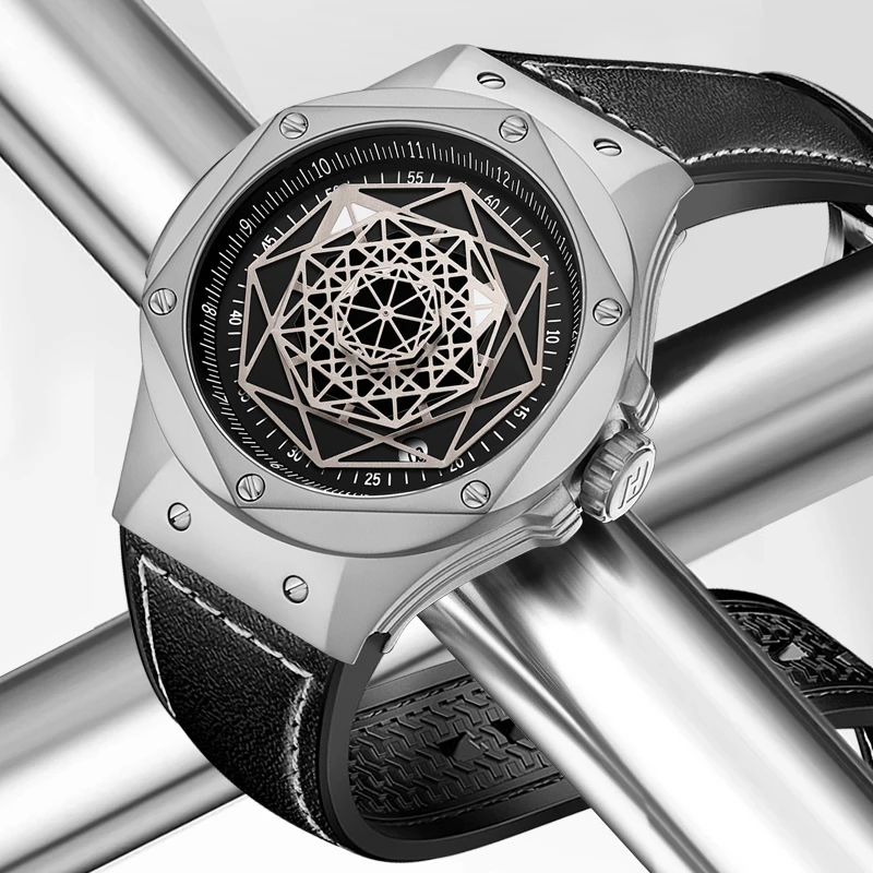 HANBORO Tattoo Men's Watch Fashion Night Light Waterproof Fully Automatic Mechanical Watch for Men