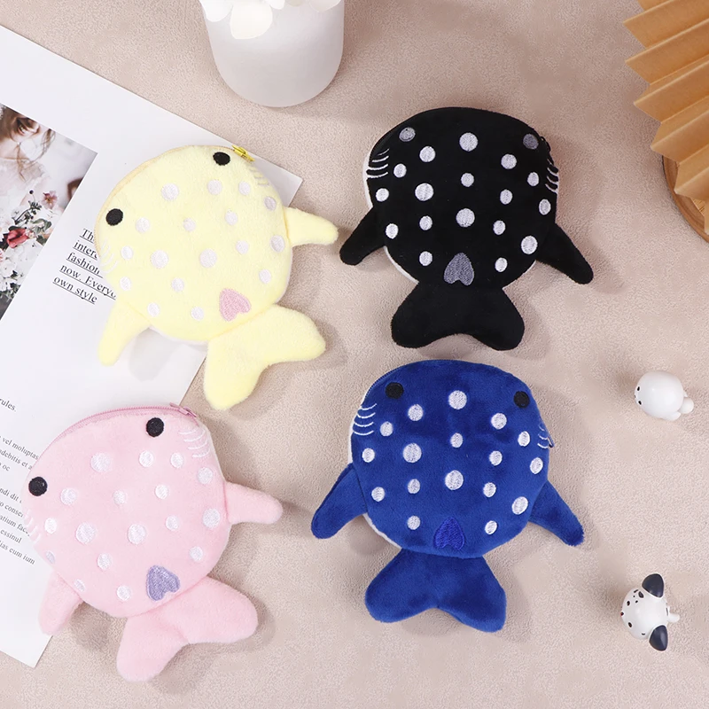 Cartoon Plush Shark Coin Purse For Kids Cute Animal Zero Wallet With Zipper Coin Bag Pendant Data Cable Storage Gift