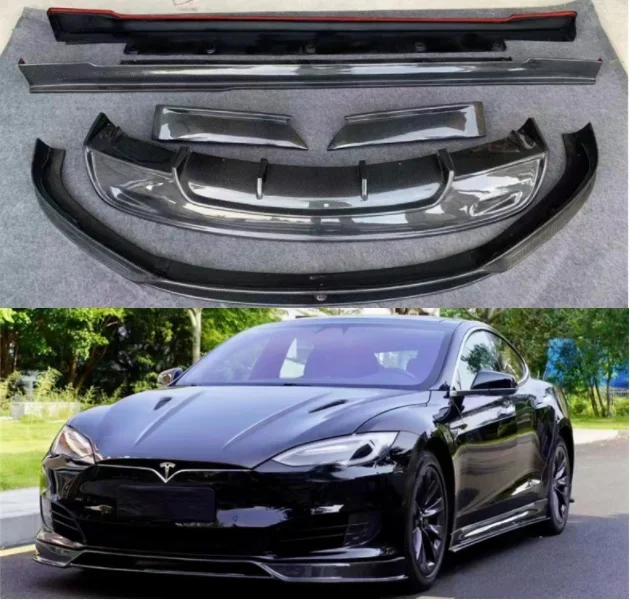 

New！ For Tesla Model S 2016 2017 2018 2019 2020 Real Carbon Fiber Bumper Front Lip Rear Diffuser Side Skirts Spoiler Body kit