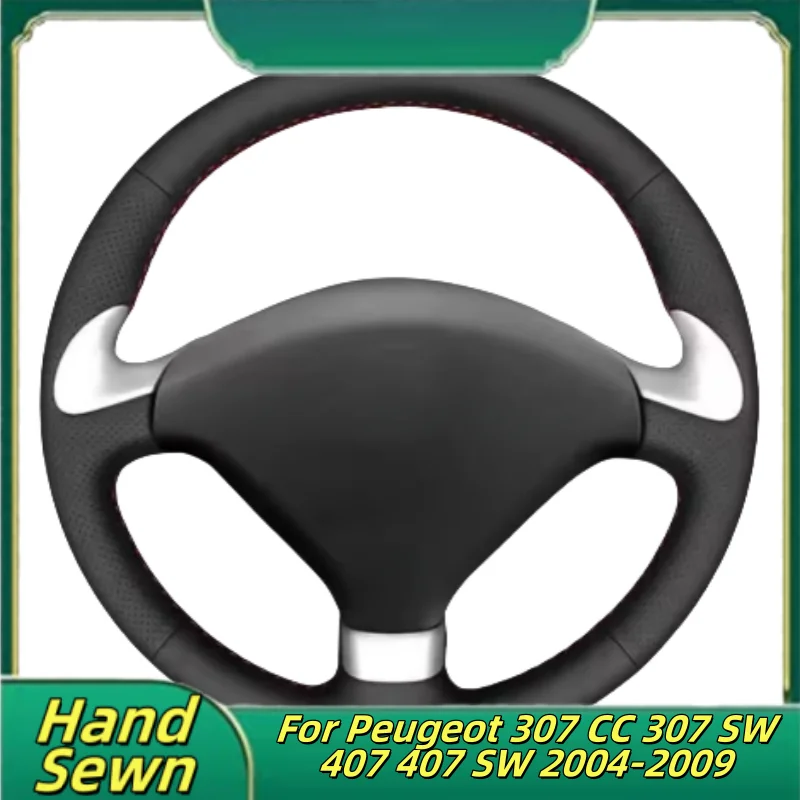 Car Steering Wheel Cover Hand-Sewn Microfiber Leather For Peugeot 307 CC 307 SW 407 407 SW 2004-2009 Car Interior Accessories