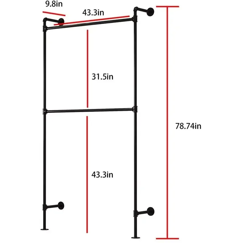 Heavy Duty Industrial Pipe Fittings Wall Mounted Hanger Rods For Wardrobe Storage Bags Retail Display Rack Hardware
