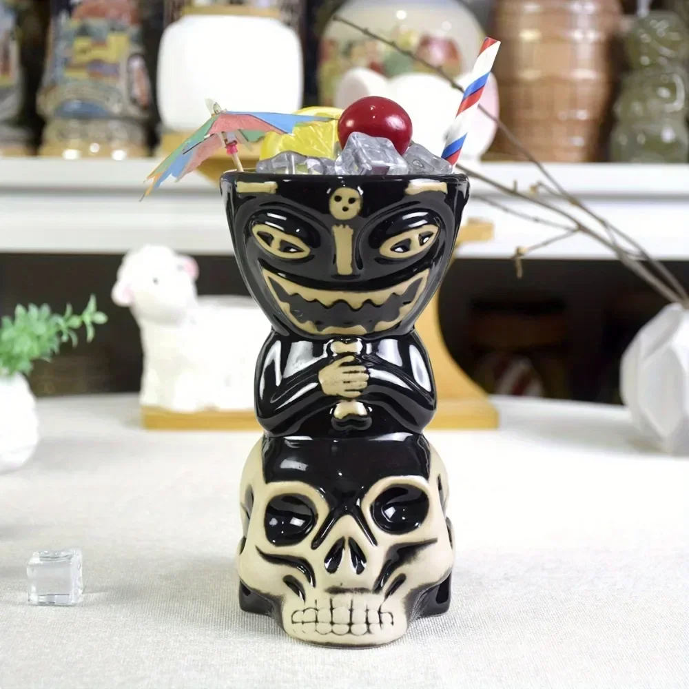 1pc Skull Tiki Mug Hawaiian Cocktail Mugs Beer Creative Ceramic Cup for Bars Restaurants Families Parties Party Gifts Tool 450ml