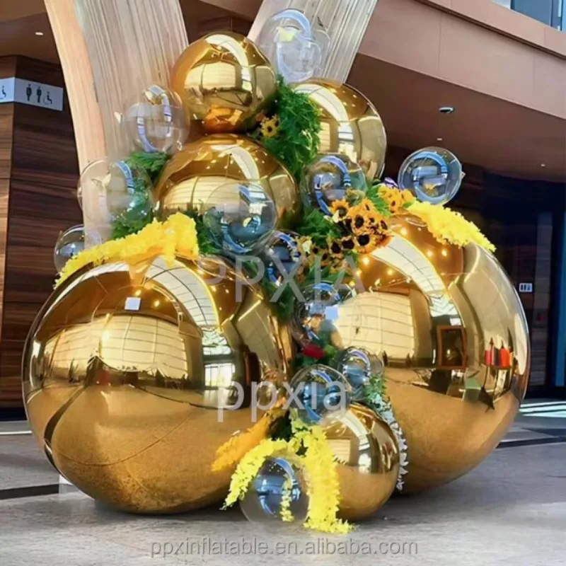 Big Shiny Inflatable Mirror Sphere Red Gold Party Christmas Disco Nightclub Decoration Giant Inflatable Reflective Balloon Balls