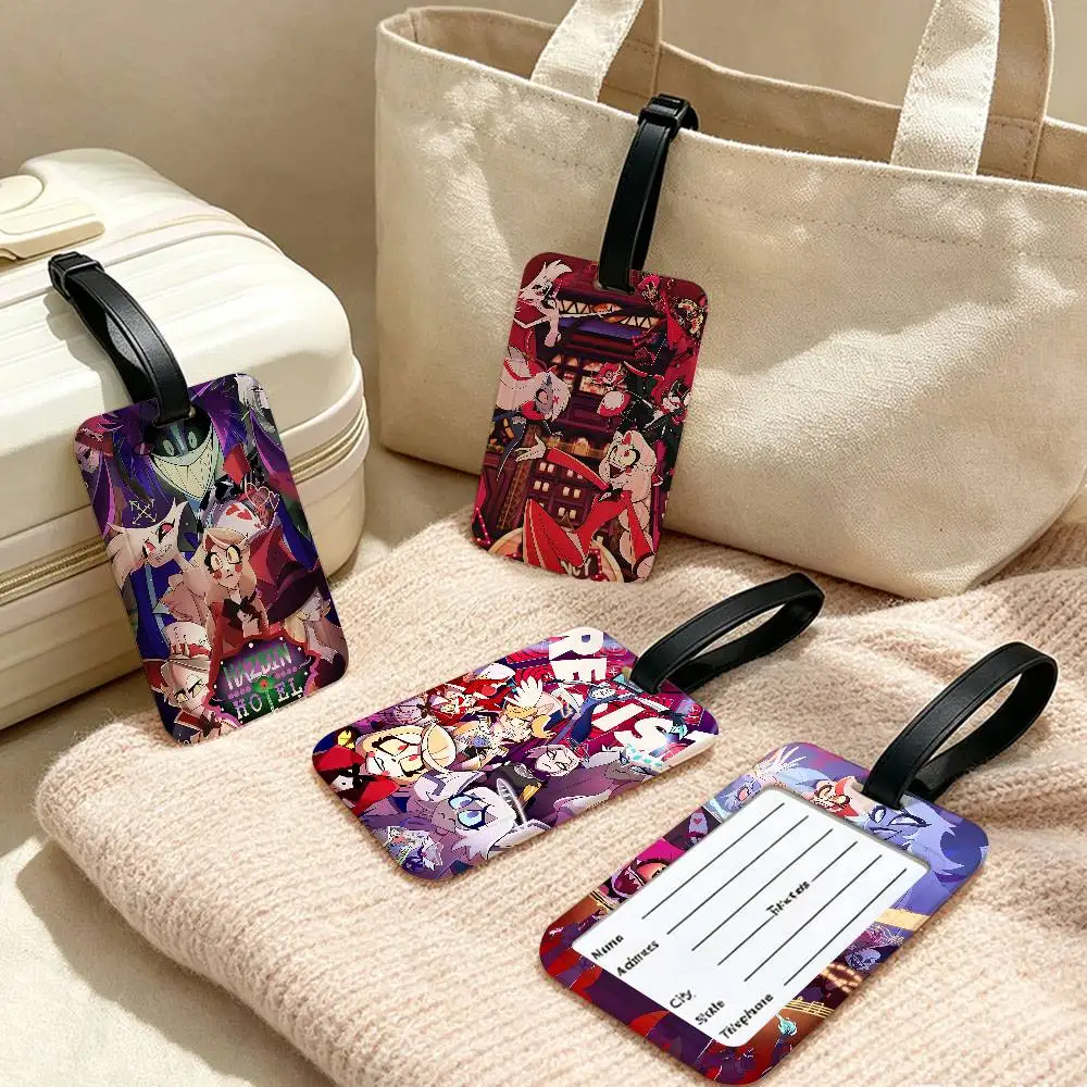 Vintage Anime H-Hazbin H-Hotel PVC Waterproof Luggage Tag Anti lost Information Card Cover For Student Bag Travel Suitcase