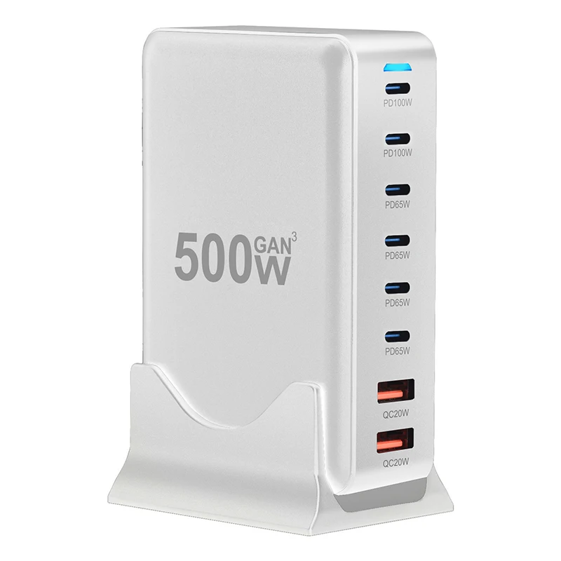 Luxmoc 500W GaN Multi-Port Super Fast Charger Multiple Device Charging PD 100W 65W QC 20W USB Type-C Desktop Fast Charger