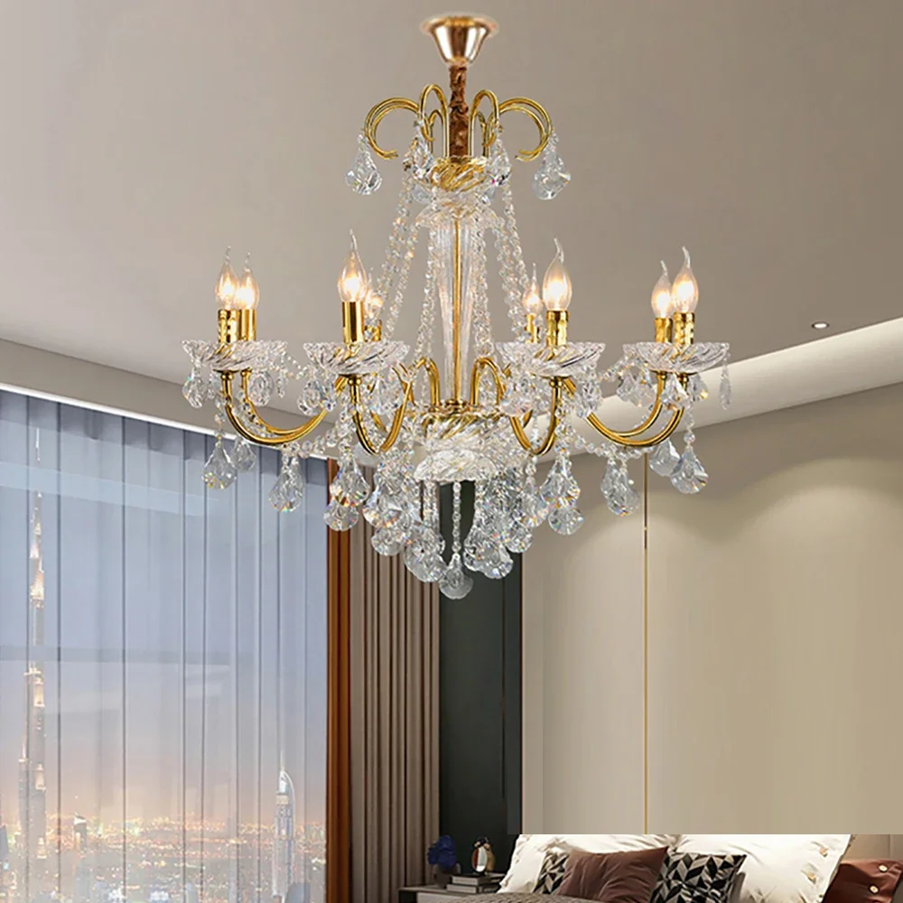 SAMAN French Luxury Crystal Pendent Lamp European Living Room Restaurant Bedroom Villa Hotel Duplex Staircase LED Chandelier