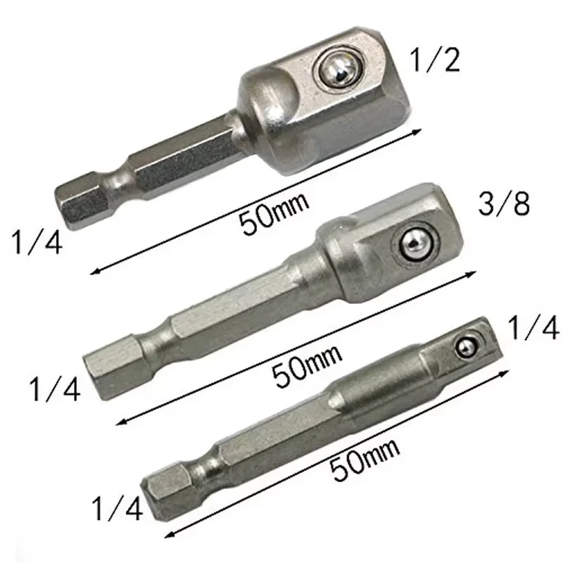 

3 Pcs Drill Socket Adapter Impact 1/4 3/8 1/2 Size Hex Shank Square Head Drill BitDrill Extension Drill Bits Bar Socket Adapter