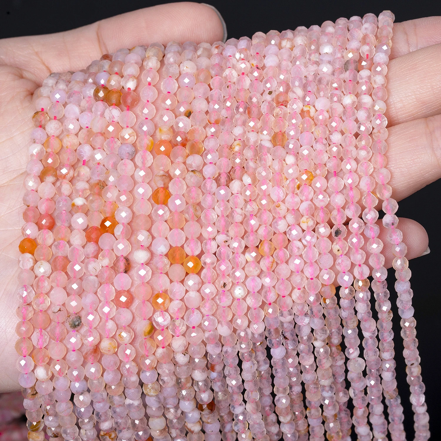 2 3 4 mm natuurlijke gefacetteerde roze zebra toermalijn rhodoniet opaal edelsteen kralen ronde minerale kralen voor sieraden maken DIY armband