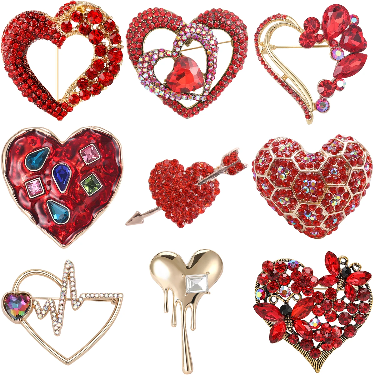 Rhinestone Love Pins for Women Unisex Enamel Heart Brooches Office Party Friend Gifts Jewelry Accessories