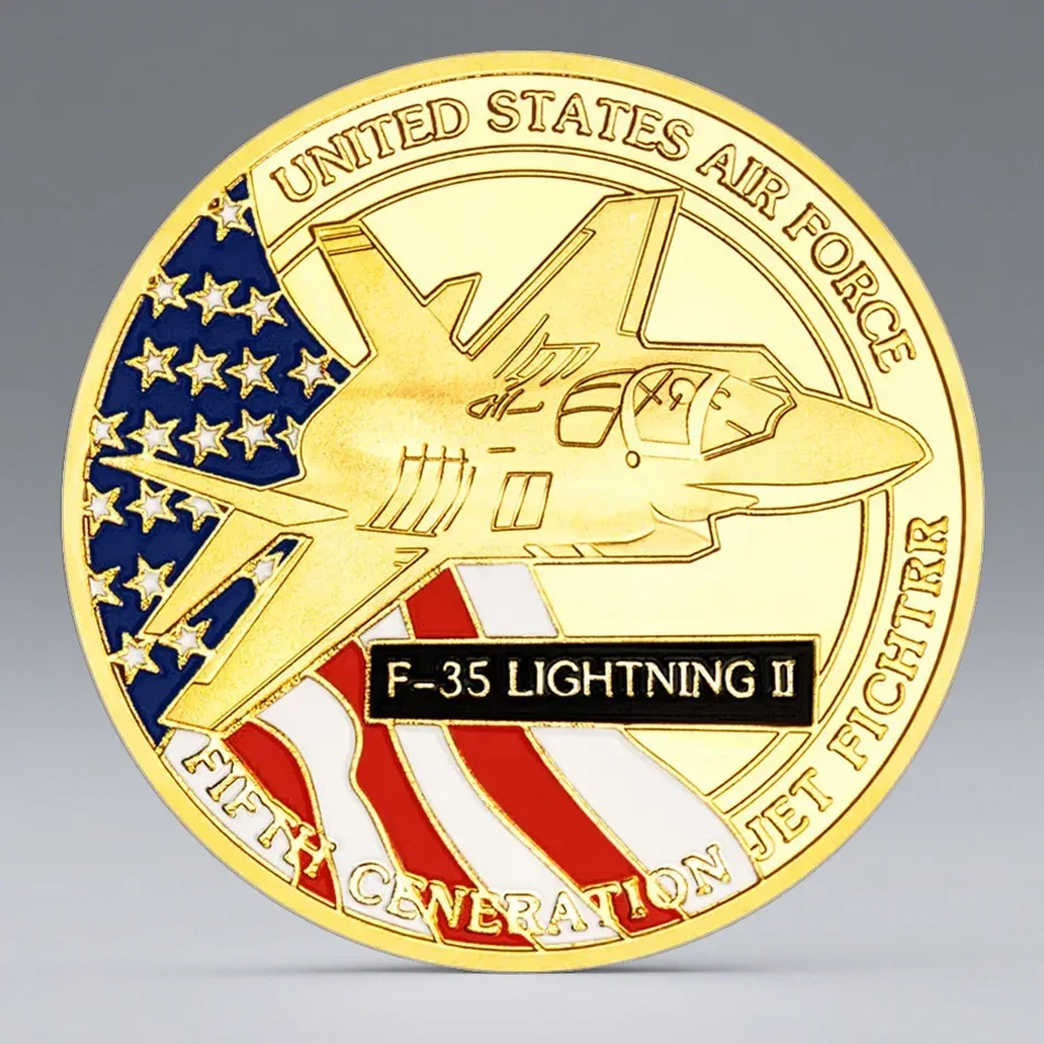 US Fighter Jets Military Souvenir Coins Gold Plated Air Force F-35 Lightning Fighter Commemorative Coins