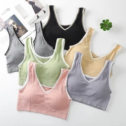 Big Size Tank Tops Women V-Neck Crop Top Comfort Underwear Wire-Free Camisole Girls Wide Straps Tube Padded Sports Bralette