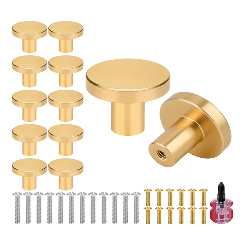 

A63X-12-Pack Gold Cabinet Knobs Set - Brushed Gold Hardware, Dresser Drawer Knobs Set Kit Cabinet Hardware With Screwdriver
