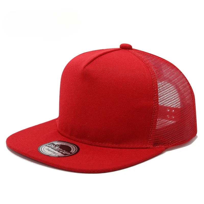 Casquette de Baseball Hip-hop à bords plats, couleur unie, Logo personnalisé, unisexe, maille respirante, chapeau de chauffeur de camion à cinq panneaux, printemps et été