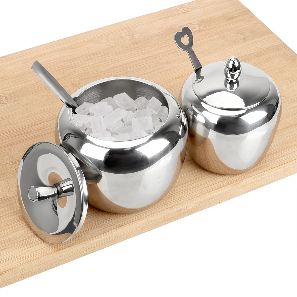 Spice Container Tableware Seasoning Jar With Lid and Spoon Condiment Pot Apple Sugar Bowl Kitchen Accessories Stainless Steel