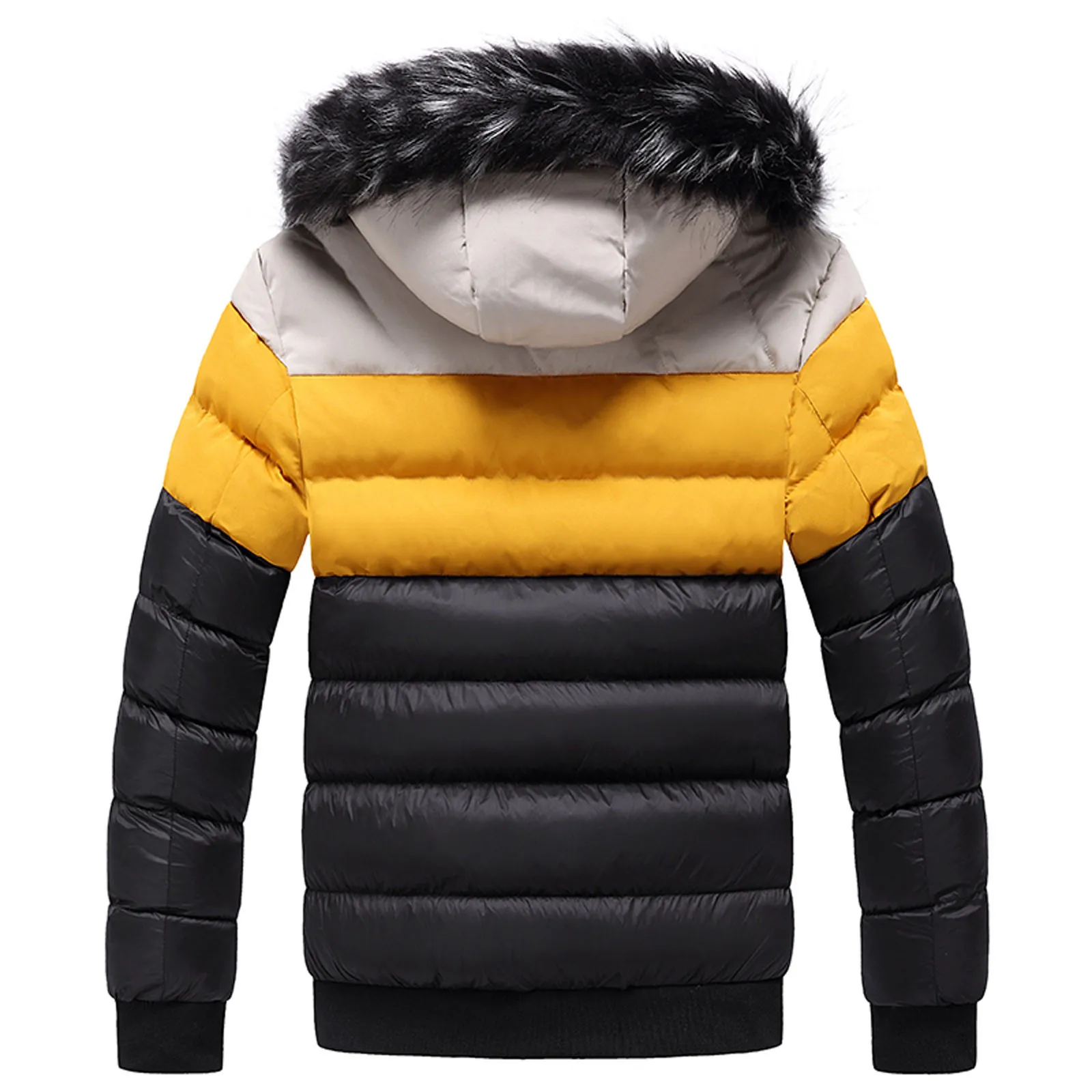 Men\'s Winter Youth Hooded Jacket Thickened Warm Windproof Casual Color Block Jackets Male Hiking Camping Clothes