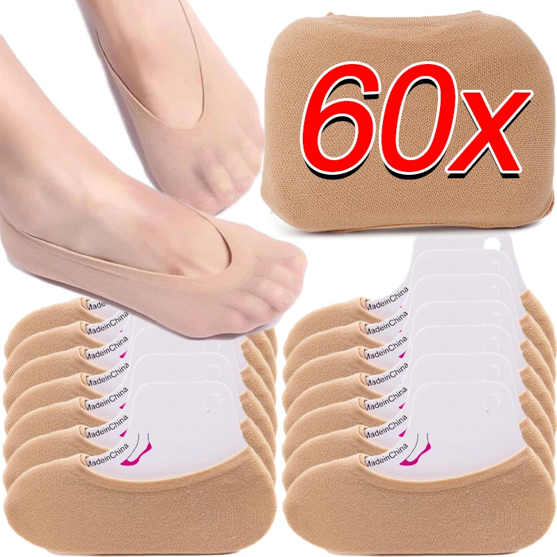 30pairs Summer Short Socks Women Invisible Thin Boat Socks Female Non-slip Seamless Ice Silk Ankle Sox High Heels Slippers Sock