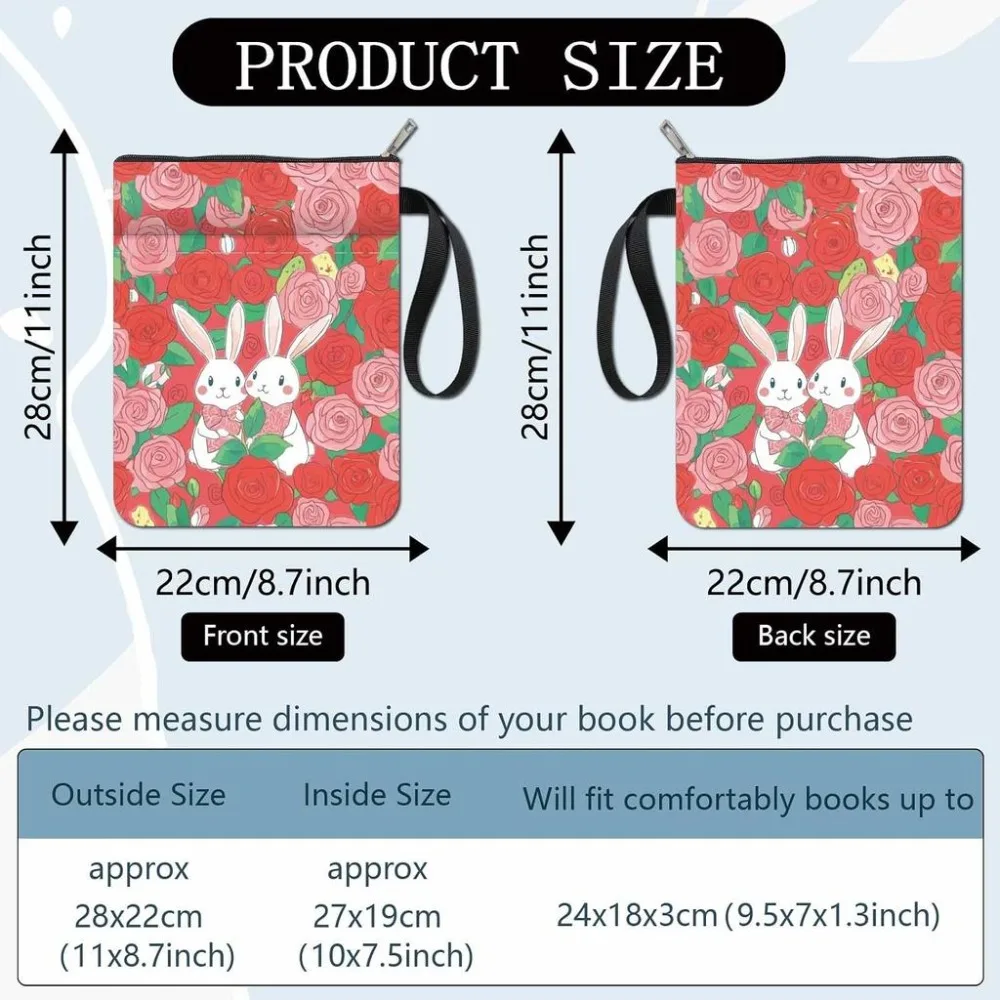 Rabbit Book Covers Flower Book Sleeve Rose Book Protector for Paperbacks Washable Fabric Cloth Book Cover with Zipper and Extra