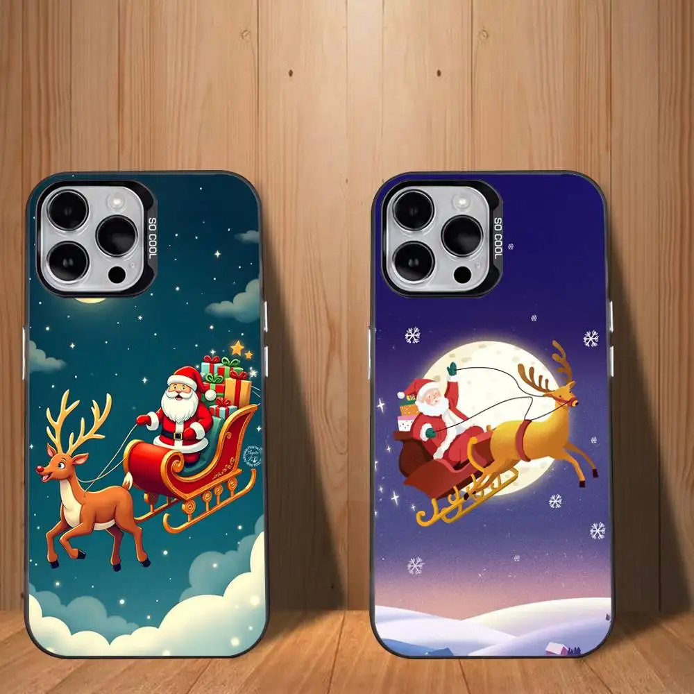 حافظة هاتف C-Christmas-ES سانتا كلوز لهاتف آيفون 17,16,15,14,13,12,11,Mini,Pro,SE,MAX غطاء أبيض غير لامع مقاوم للصدمات