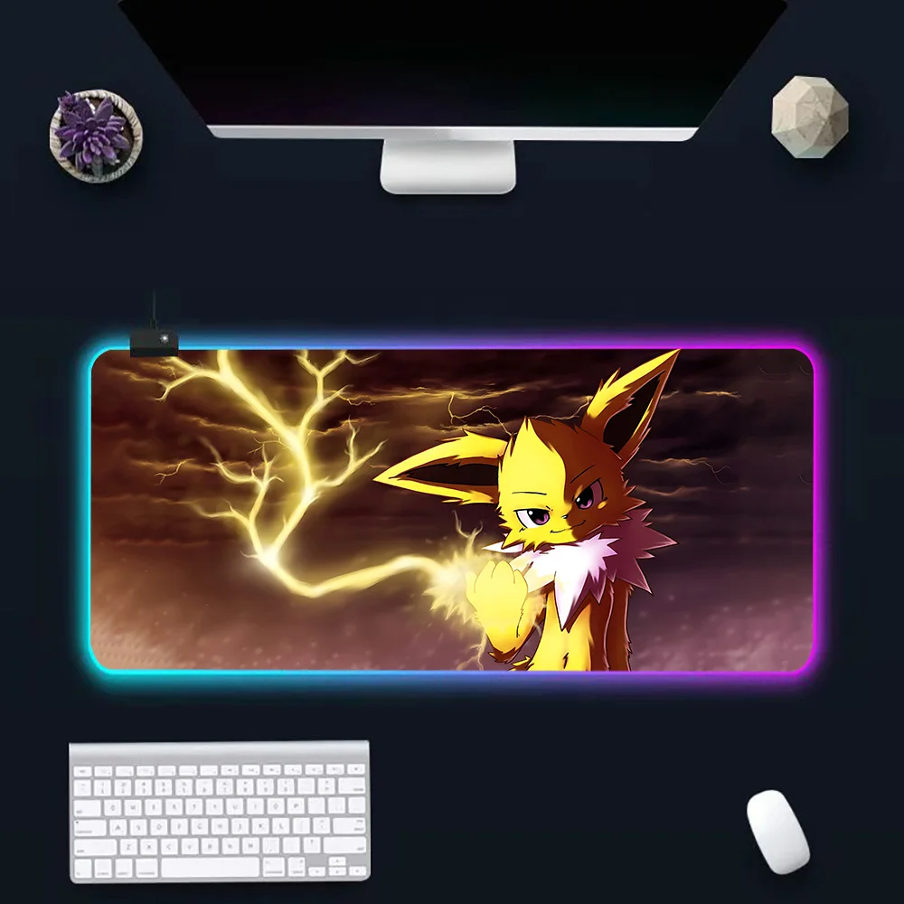 p-Pokemon E-Eevee RGB Pc Gamer Keyboard Mouse Pad Mousepad LED Glowing Mouse Mats Rubber Gaming Computer Mausepad