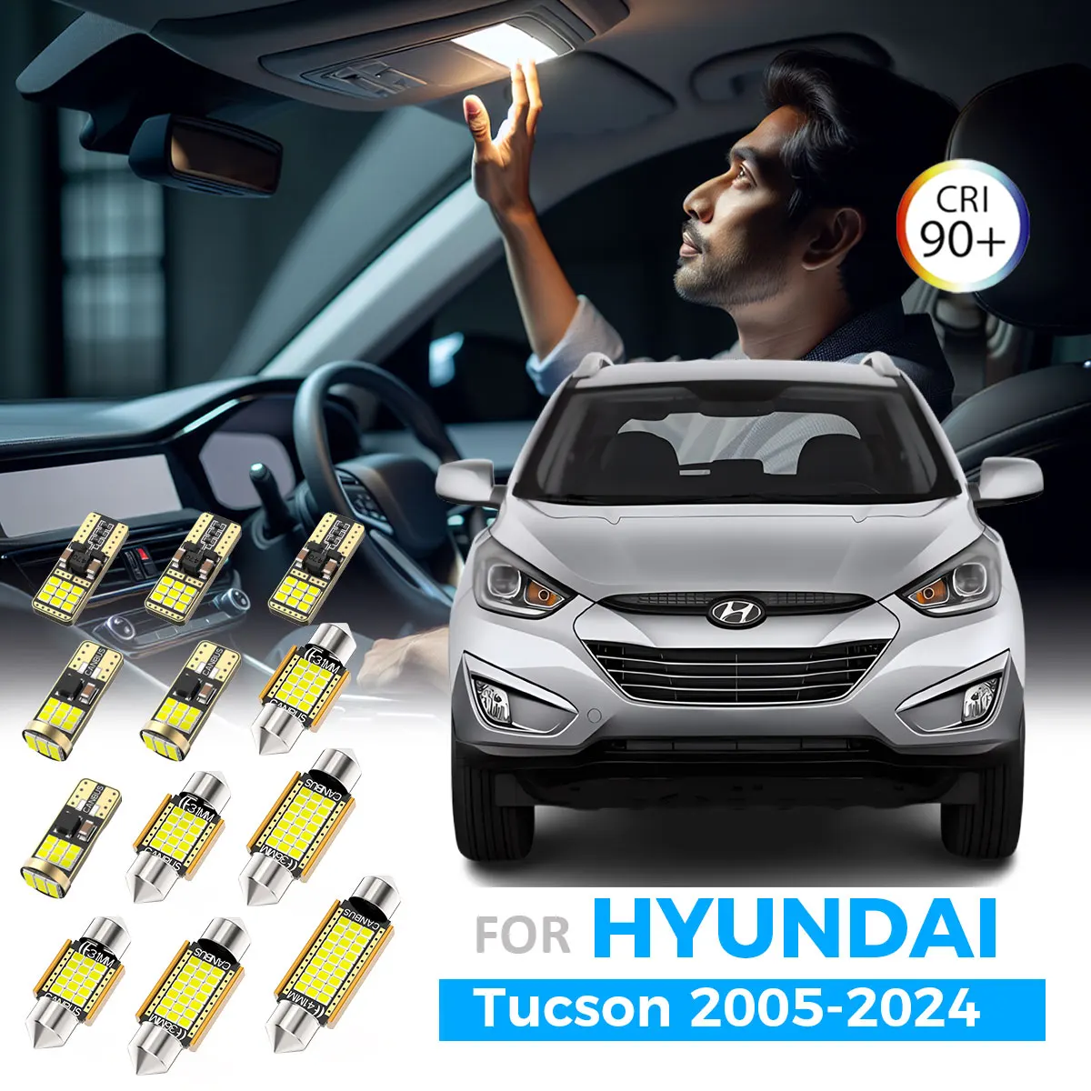 

Комплект светодиодных внутренних ламп AENVTOL для Hyundai Tucson 2005-2019 2020 2021 2022 2023 2024, купольный светильник для чтения карт, автомобильные аксессуары