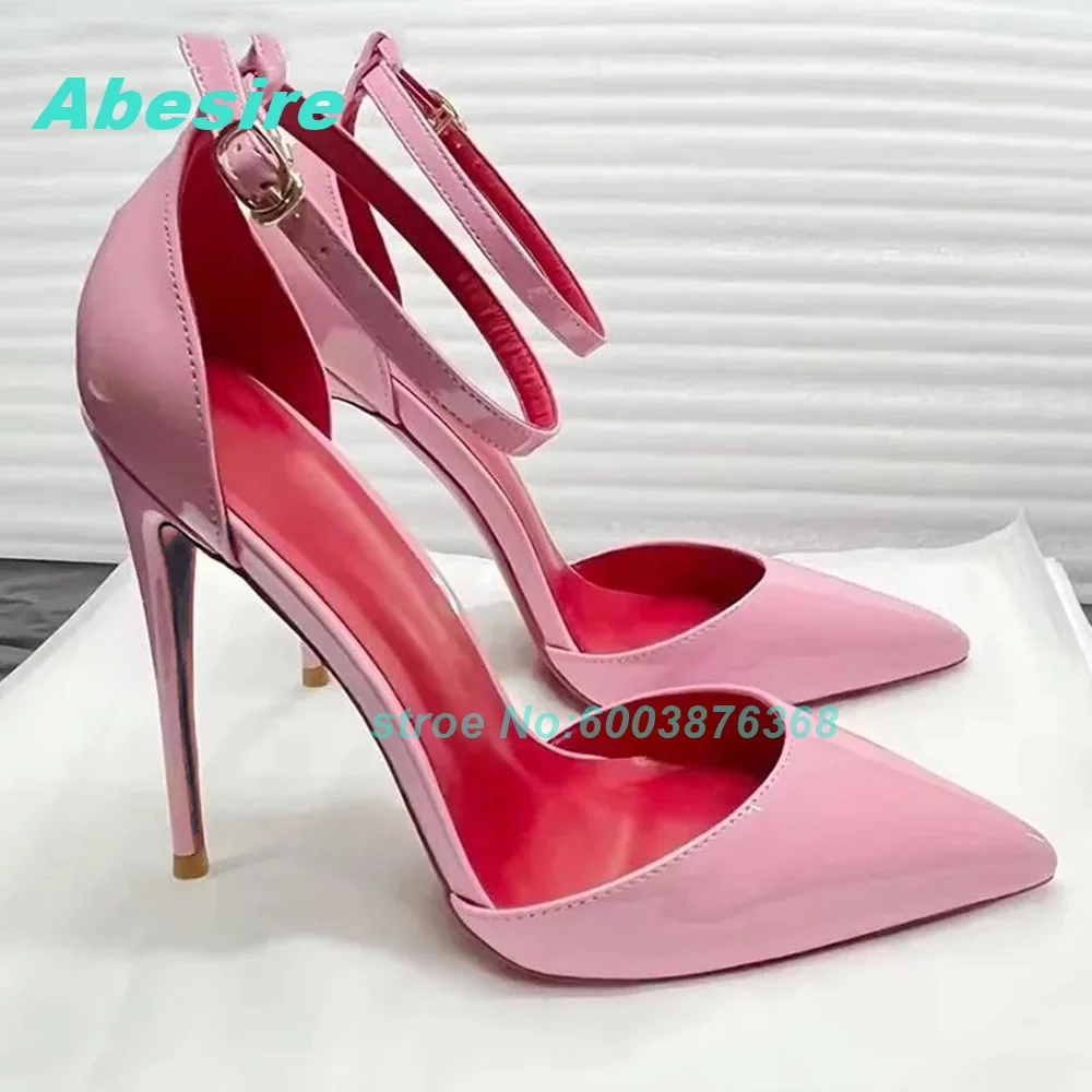 

Розовые сандалии из лакированной кожи в стиле пэчворк с ремешком на щиколотке, туфли на шпильке с острым носком, женская пикантная модная обувь для вечеринок
