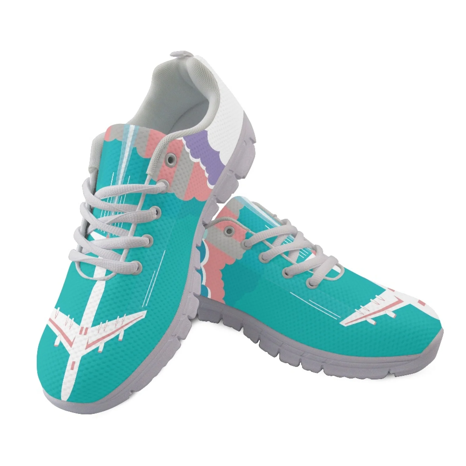 Coloranimal Airplane Pattern Casual Fitness Shoes for Men Mesh & EVA Sole Women's Tennis Shoes for Running