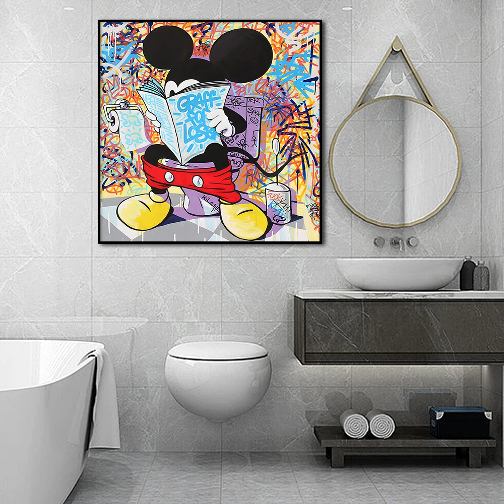 

Mickey Mouse in the Toilet Painting Banksy Street Graffiti Wall Art Canvas Poster Print Pop Picture Home Bathroom Decor Cuadros