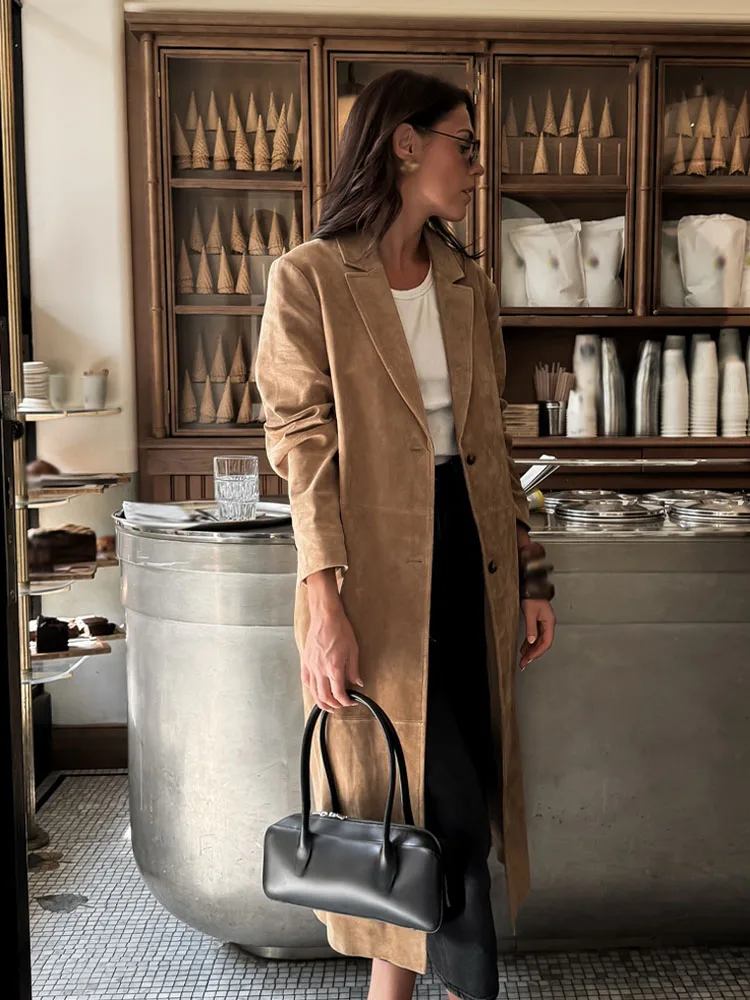 

HH женское осеннее шикарное однобортное тонкое длинное пальто с лацканами, однотонное свободное повседневное пальто с длинными рукавами, верхняя одежда