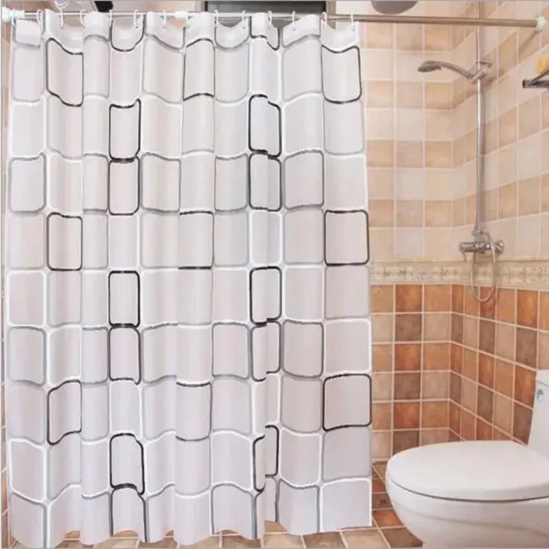 180*180/180*200/200*200cm Bathroom Decoration PEVA Waterproof Mouldproof Plaid Bathroom Shower Curtains With Hooks