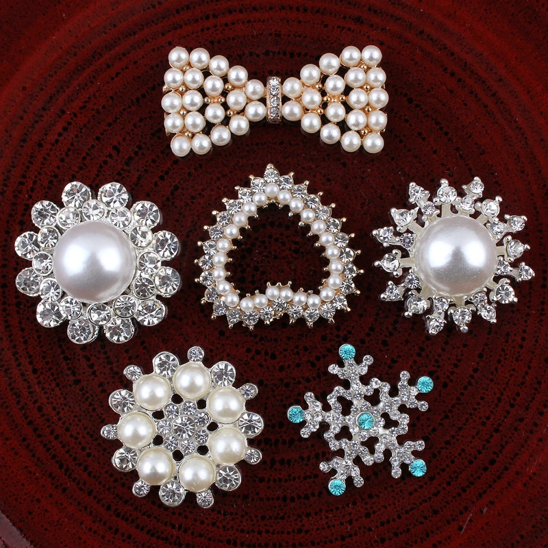 120pcs/lot Round/Snow/Flower/Heart/bows Bling Metal Rhinestone Buttons Flatback Crystal Decorative Buttonss for Hair Accessories