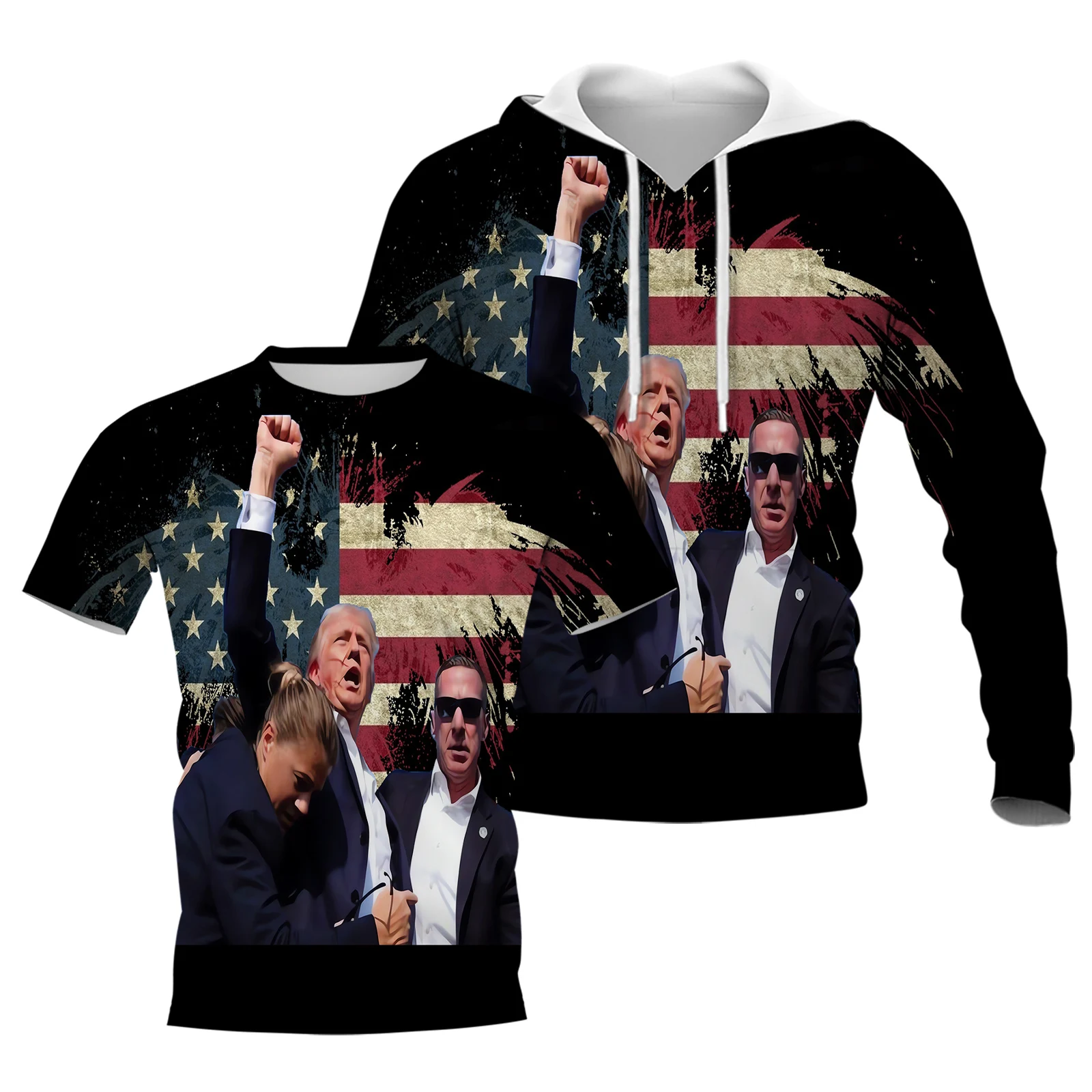 Msieeso Trump Hoodies setzt Schieß vorfall amerikanische Flagge Adler gedruckt Sweatshirts Männer Kleidung Geschenke für Trump Fans Drops hip